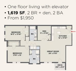 Northern Pass Luxury Living - 2 BR 2 BA + Den Apartment Layout